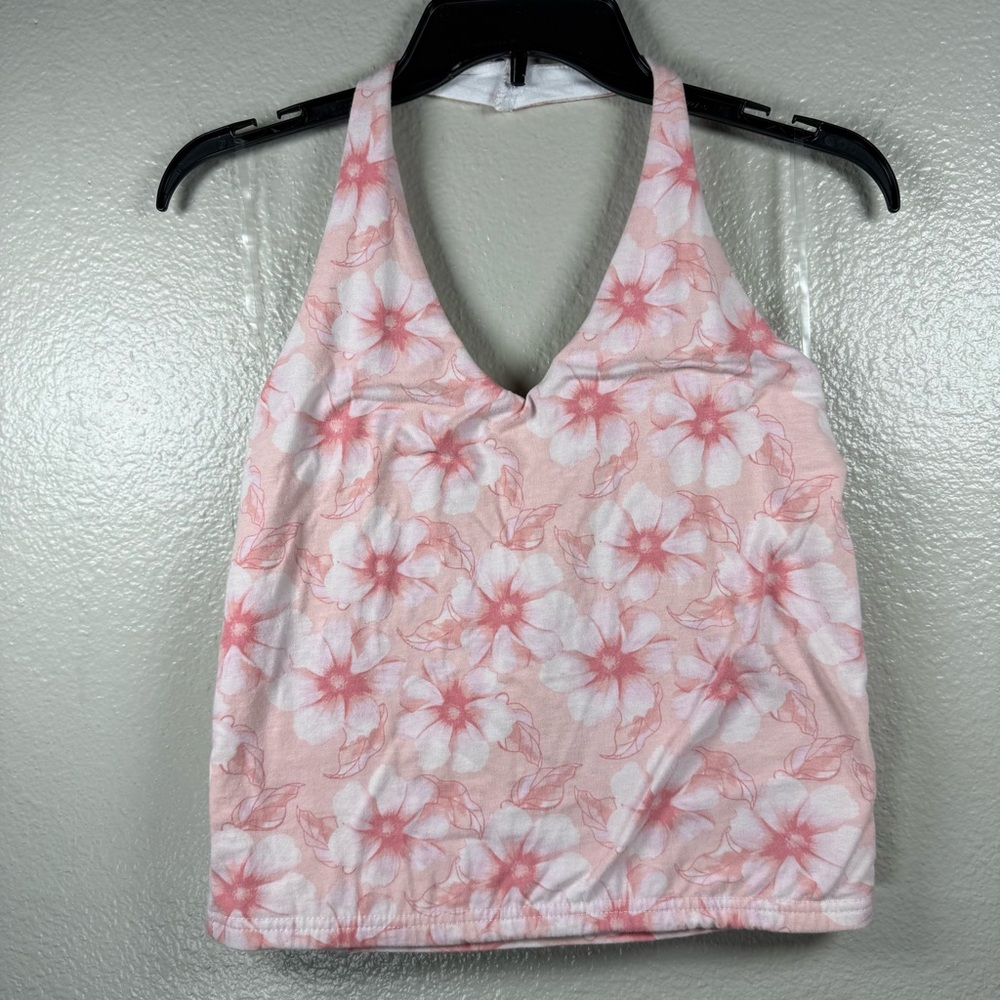 Faded Rose Floral Pink Halter Top SZ:L